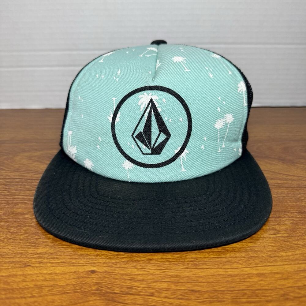 Volcom Trucker Hat Cap Snap Back Diamond White Teal Blue Skateboard Mesh Womens